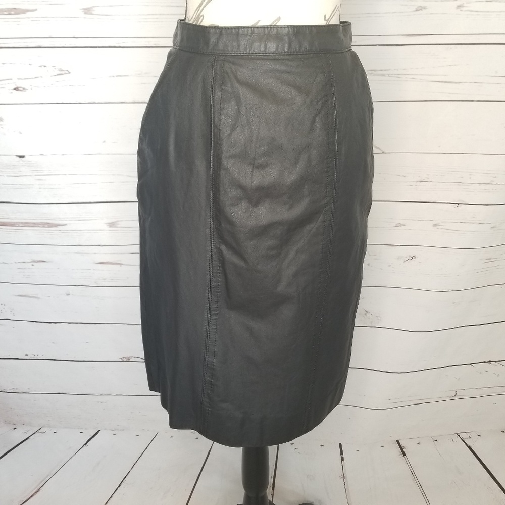 ERENA Black Genuine Leather Skirt 10 Petite